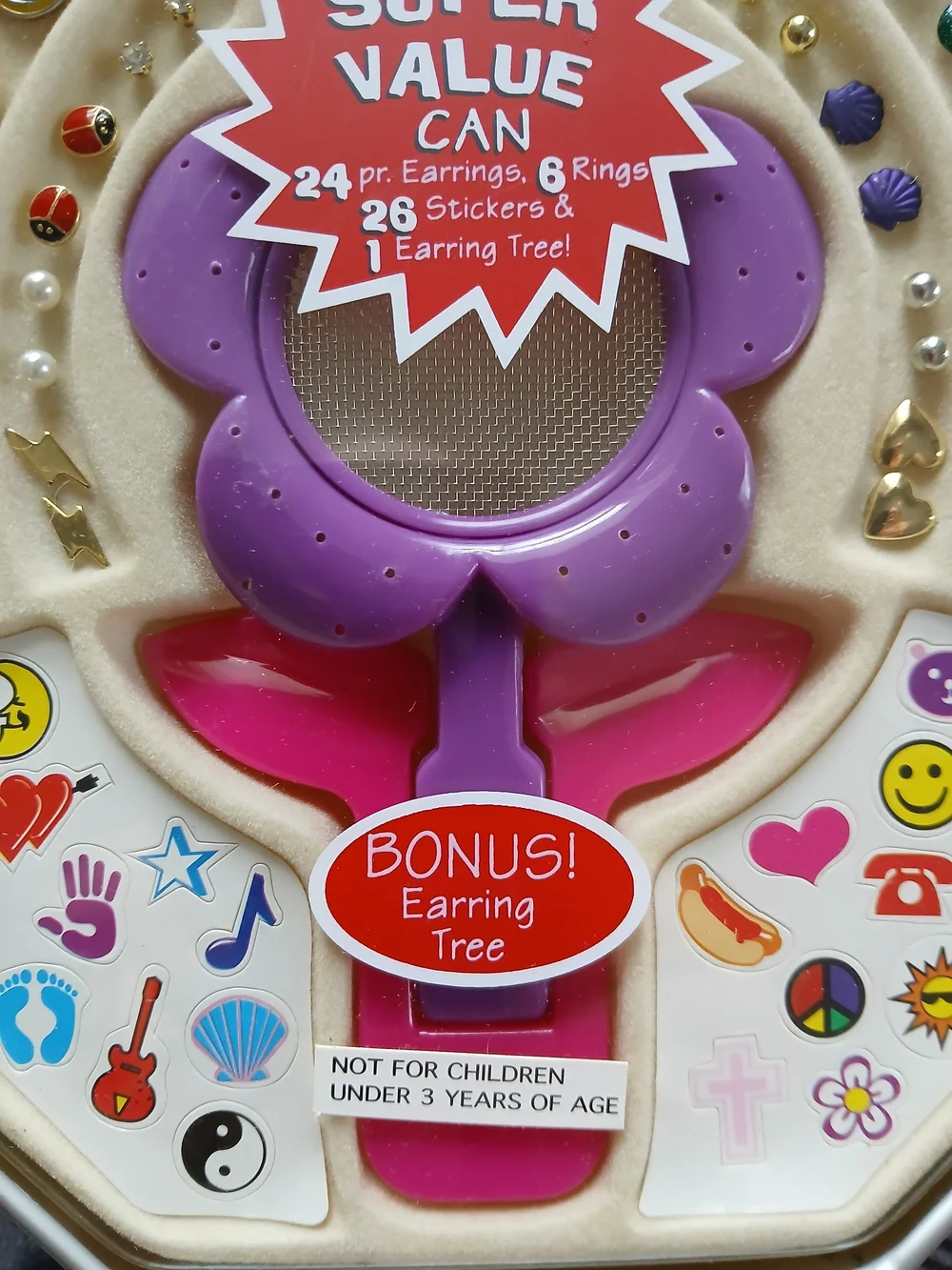 Kids Jewelry Set with Purple Earring Tree - Assorted Gold & Colorful Studs